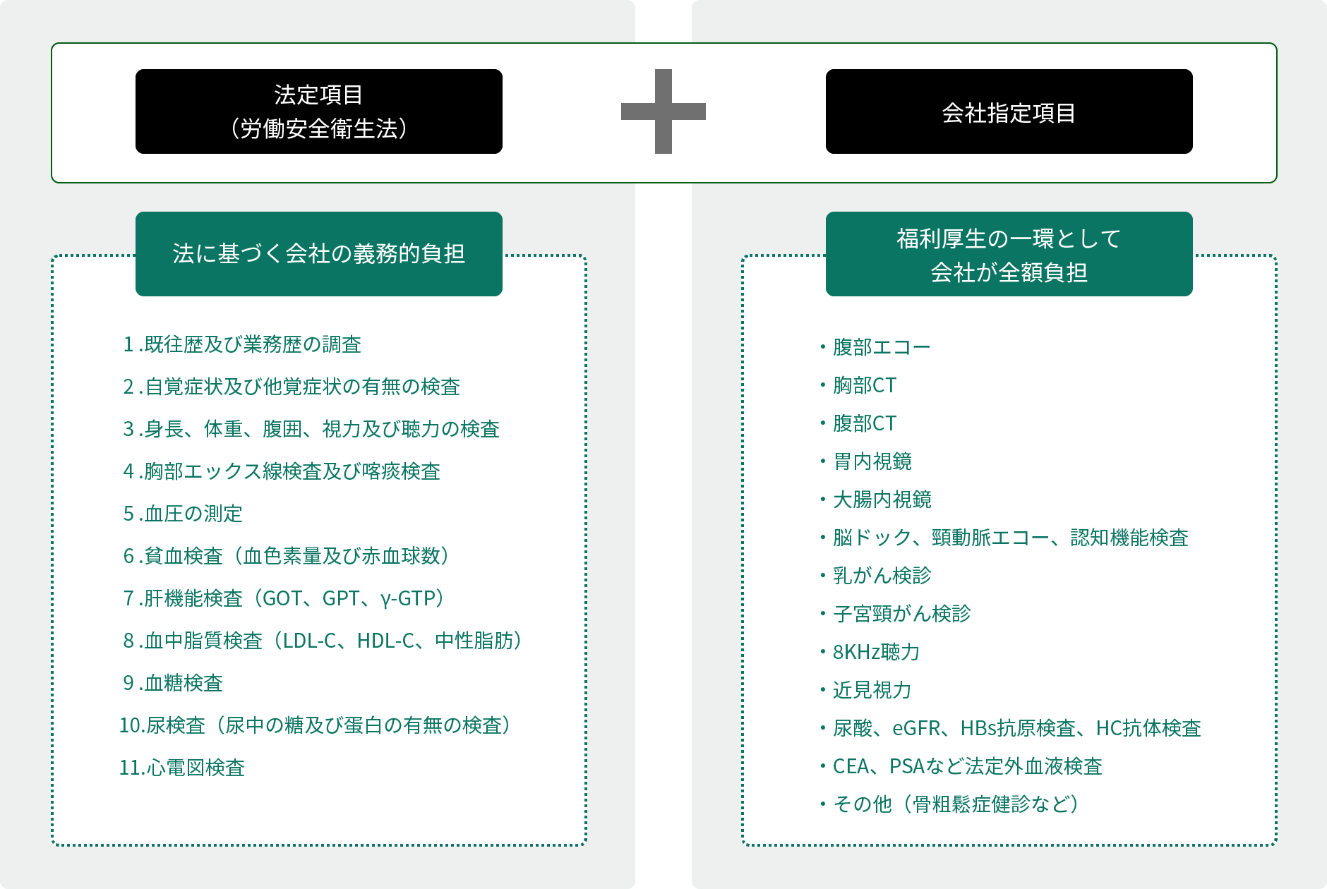 法定項目（労働安全衛生法）+ 会社指定項目