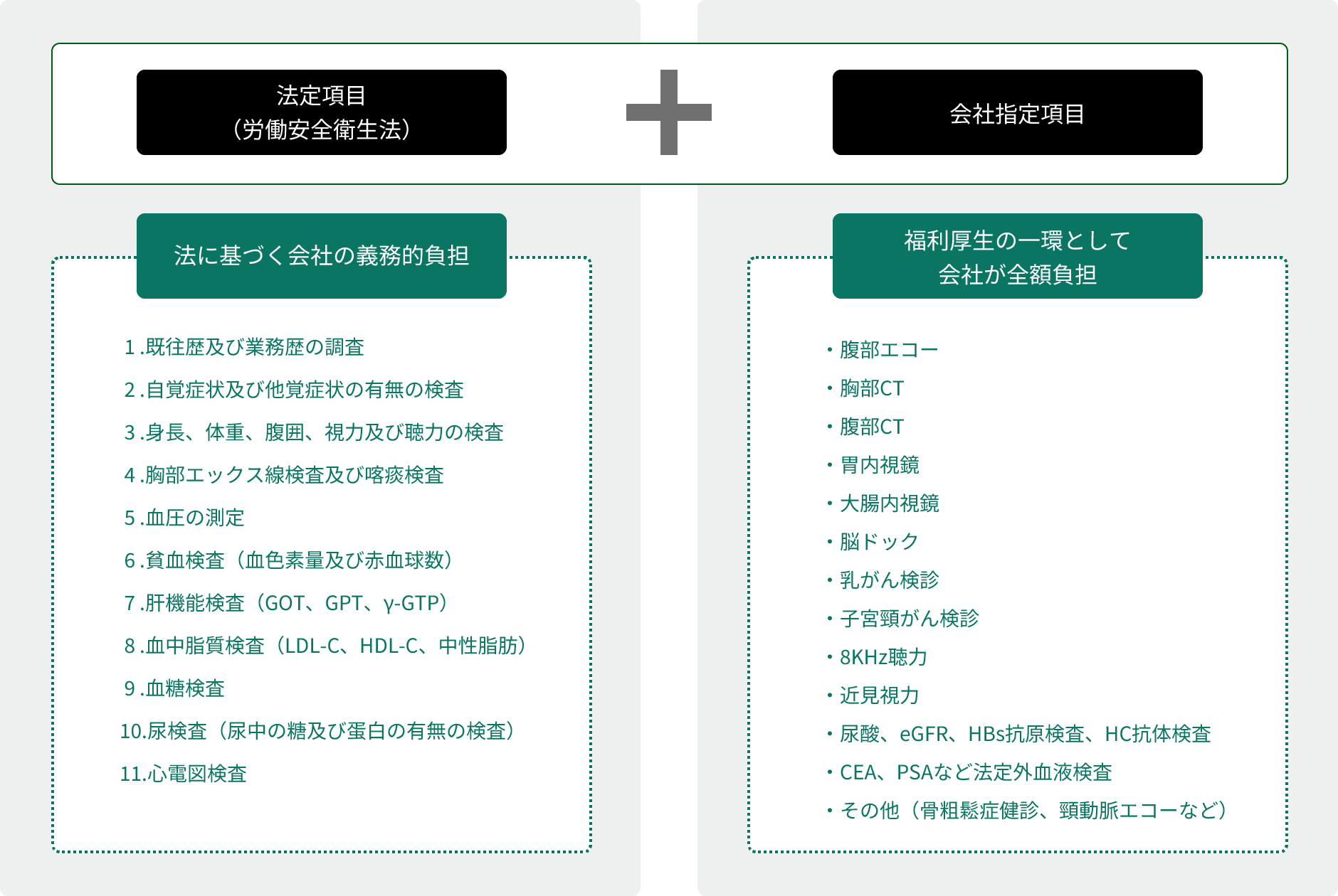法定項目（労働安全衛生法）+ 会社指定項目